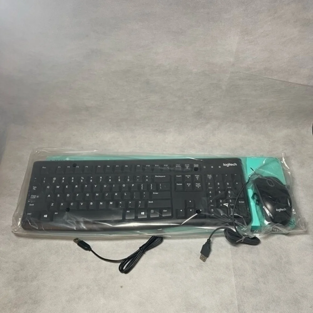 Logitech MK120 Wired Keyboard Mouse Combo QWERTY Gaming Set Black New
